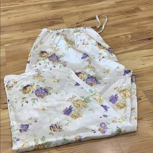 White floral silk pants